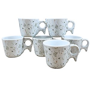 Jogo 6 Xícara Chá/Café Decorada Arabesco - Porcelana 200ml
