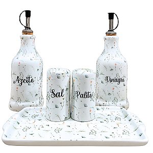 Kit Galheteiro Porcelana Decorada Arabesco
