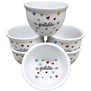 Jogo 6 Cumbucas 350ml Tigelas Porcelana Decorada - Gratidão