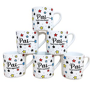 Kit Jogo 6 Canecas Dia Dos Pais Porcelana Café, Cappuccino