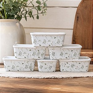 Kit 6 Tigelas Retangulares 280ml Para Sobremesa Porcelana