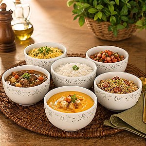 Kit 6 Tigela Bowl Cumbuca Sopa Sorvete - Porcelana Decorada