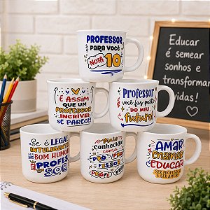 Jogo 6 Caneca Café Chá Porcelana 200ml Professores Reforçada