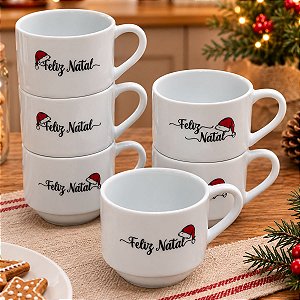 Kit Jogo Conjunto 6 Xícara Caneca 200ml Porcelana Natal