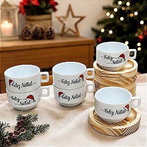 Kit Jogo Conjunto 6 Xícaras Caneca Café Chá Porcelana Natal