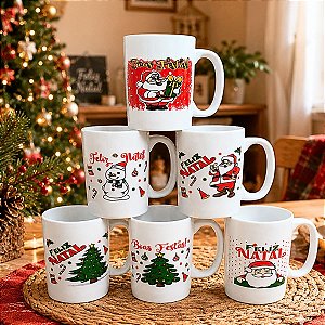 Kit Jogo Conjunto 6 Caneca 120ml Porcelana Natal Boas Festas