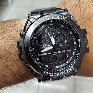 G-Shock Steel Em Aço Preto 55MM A Prova D'água