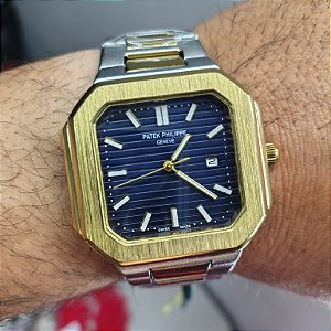 Patek Phifippe Em Aço Prateado Com Dourado 45MM A Prova D'água