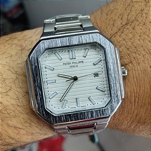 Patek Phifippe Em Aço Prateado 45MM A Prova D'água