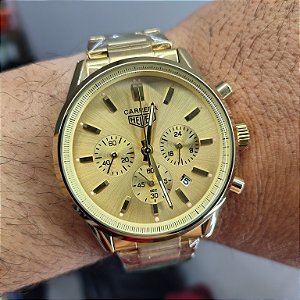 Tag Heuer Carrera Calibre Dourado Tradicional Prateado Em Aço 50MM A Prova D'água
