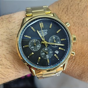 Tag Heuer Carrera Calibre Dourado Tradicional Prateado Em Aço 50MM A Prova D'água