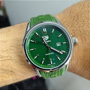 Tag Heuer Carrera Verde Automático Pulseira de Borracha Verde 47MM A Prova D'água