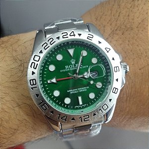 Rolex Oyster Perpetual Date Em Aço Prateado com Verde 46MM A Prova D'água