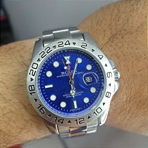 Rolex Oyster Perpetual Date Em Aço Prateado com Azul 46MM A Prova D'água