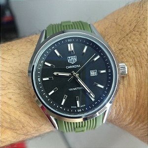 Tag Heuer Carrera Automático Pulseira de Borracha Verde 47MM A Prova D'água