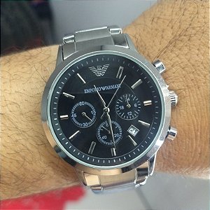 Empório Armani Tradicional de Aço Prateado Em Aço 50MM A Prova D'água