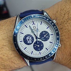 Ômega Speedmaster Snoopy Tradicional Pulseira de Nylon Azul 50MM A Prova D'água