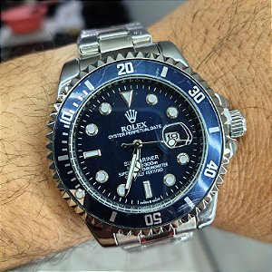 Rolex Submariner Em Aço Azul Marinho Com Prateado 46MM A Prova D'água