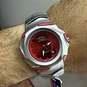 Relógio Blade Em Aço Escovado Mostrador Vermelho 50MM