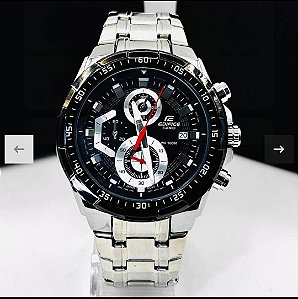 Casio Edifice Em Aço EF-539D Prateado/Preto 45MM A Prova D'Água