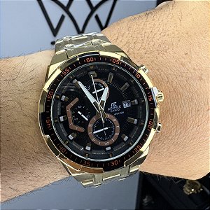 Casio Edifice Em Aço EF-539D Dourado/Preto 45MM A Prova D'Água