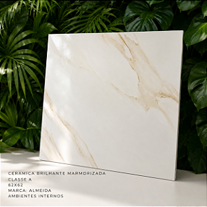 Piso Cerâmico Brilhante Marmorizado Classe A 62x62 Almeida