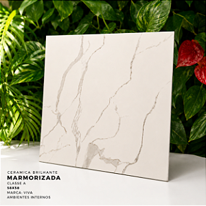 Piso Cerâmico Marmorizado Brilhante Classe A 58x58 Viva Interno