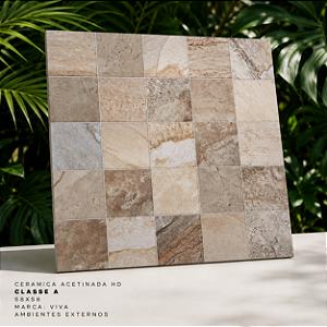 Piso Cerâmico Acetinado HD Classe A 58x58 Viva Externo