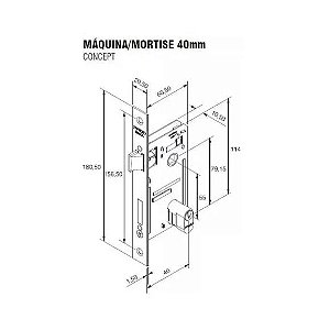 Fechadura Interna Concept Roseta Quadrada 408-40 Preta - Pado