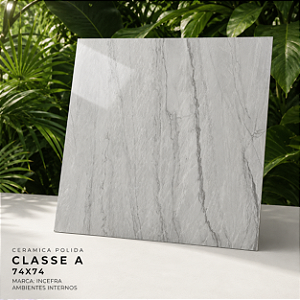 Piso Cerâmico Polido Classe A 74x74 Incefra Cinza Marmore