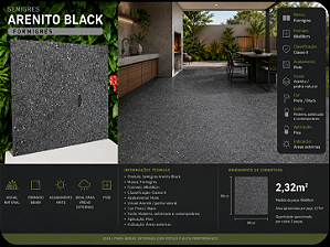 Semigres Arenito Black Mate 88x88 Classe A - Formigres