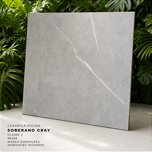 Piso Cerâmico Polido Classe C 88x88 Soberano Gray Formigres Interno
