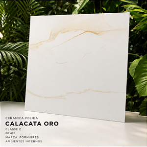 Piso Cerâmico Polido Classe C 88x88 Calacata Oro Formigres Interno