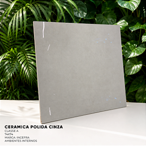 Piso Ceramica Polido Retificado 74x74 Incefra Cinza