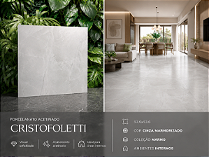 Porcelanato Acetinado 53,6x53,6 Onix Grigio Cinza Marmorizado