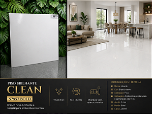 Piso Brilhante Clean 57x57 Branco Neve Idealle