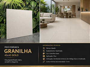 Piso Cerâmico Granilha Acetinado 45x45 Idealle