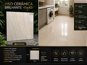 Piso Cerâmico Brilhante 45x45 Incefra 45360