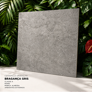 Piso Cerâmico Granilhado Classe A 83x83 Bragança Gris Almeida