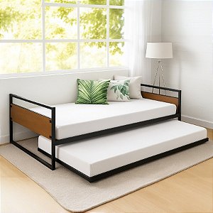 Cama Solteiro Giovana com Cama Auxiliar de Ferro Preto para Colchão 88x188