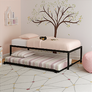 Cama Solteiro Box de Ferro com Auxiliar Para Colchão de 78x188