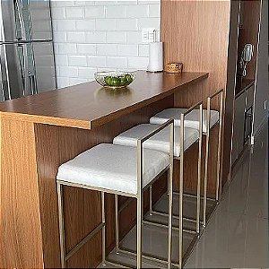 Banqueta Lis Dourada com Assento Branco