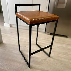 Banqueta Lis Preta com Estofado Marrom