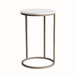 Mesa Lateral Dourada Com Tampo Branco Brilhante
