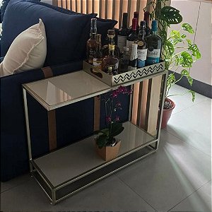 Mesa de Apoio Sofá Modelo Lara Champanhe com MDF Off White
