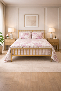 Cama de Ferro Nina Dourada de Viúva Colchão de 1,28x1,88