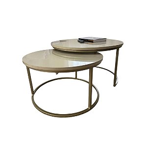 Duo de Mesas de Centro Dourada com MDF OffWhite