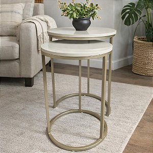 Duo De Mesas Lateral Champanhe Com Tampo OffWhite