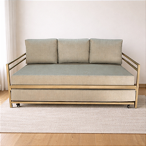 Sofá Cama De Ferro Com Cama Auxiliar Estofado Colchão De 88x188