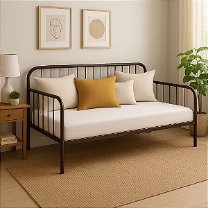 Sofá Cama De Ferro Marrom Design Arredondado Para Colchão 78x188